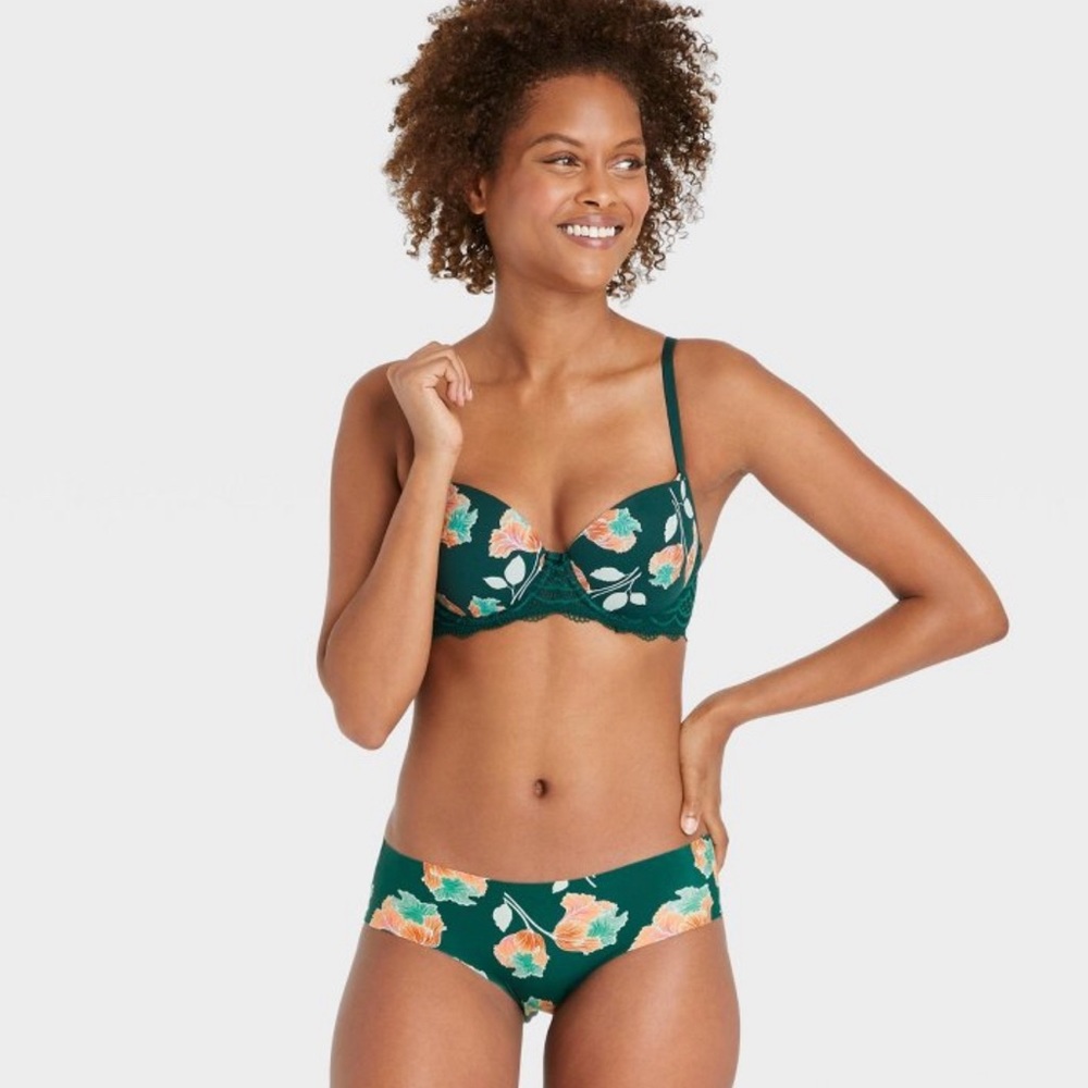 Women’s laser cut Cheeky underwear Green/floral print XS Auden